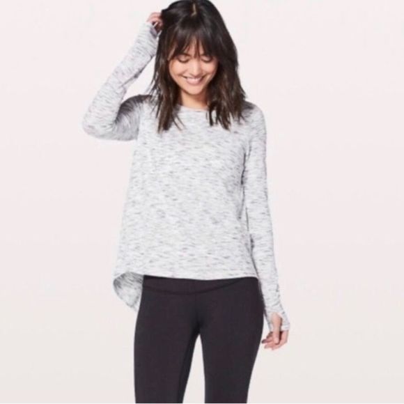 Lululemon Beat the Heat Long Sleeve Tie Back Top Tiger Space Dye Black White 6 - Picture 12 of 13